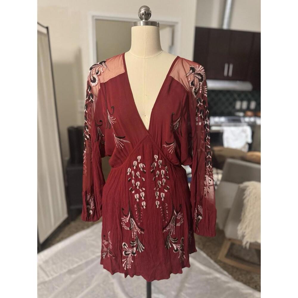 Free People Red  Lace Tunic Dress Sz Xs
